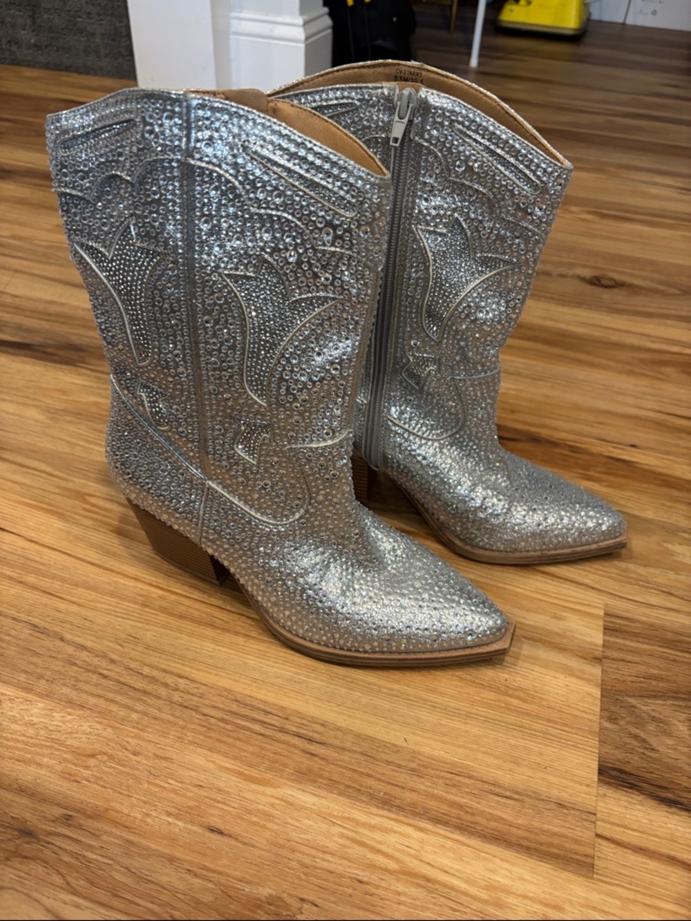 Crown Vintage Silver Rhinestone Western Heeled Boots